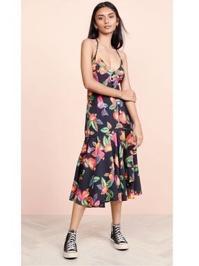 FARM Rio Black Floral Cashew-Print Midi Dress Size Large
